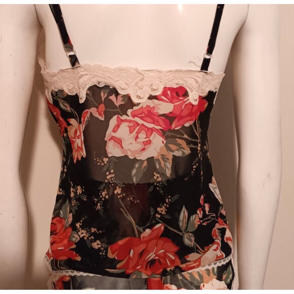 Vintage Natori Floral Cami 2 Pc Lingerie Set-Small-Lace Trim-Adjustable-Hi Cut - Picture 4 of 9